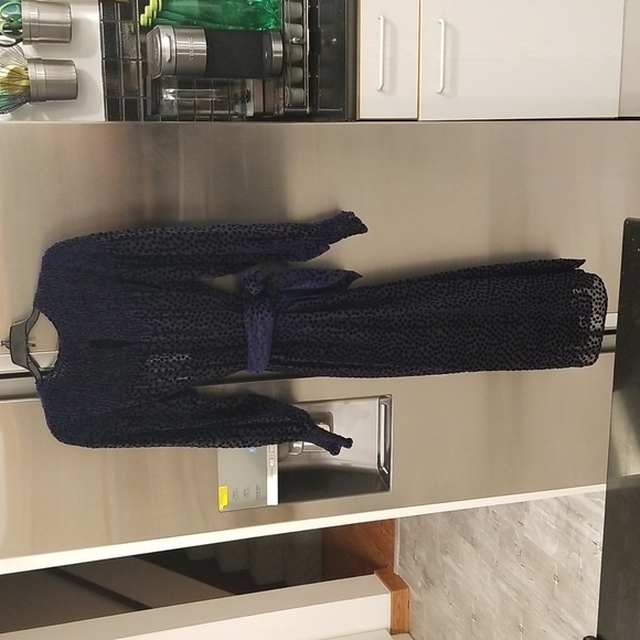 💕THE GREAT💕 The Merry Dress ~ Navy Blue Velvet Burnout Polka Dot Midi M NWT - Picture 11 of 16